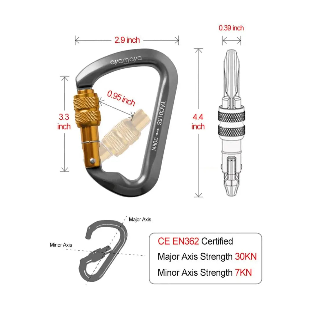 Ayamaya 30kN Locking Climbing Carabiners (3-Pack) – Screwgate D-Shaped
