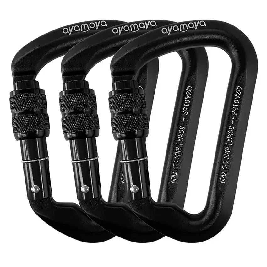 Ayamaya 30kN Locking Climbing Carabiners (3-Pack) – Screwgate D-Shaped
