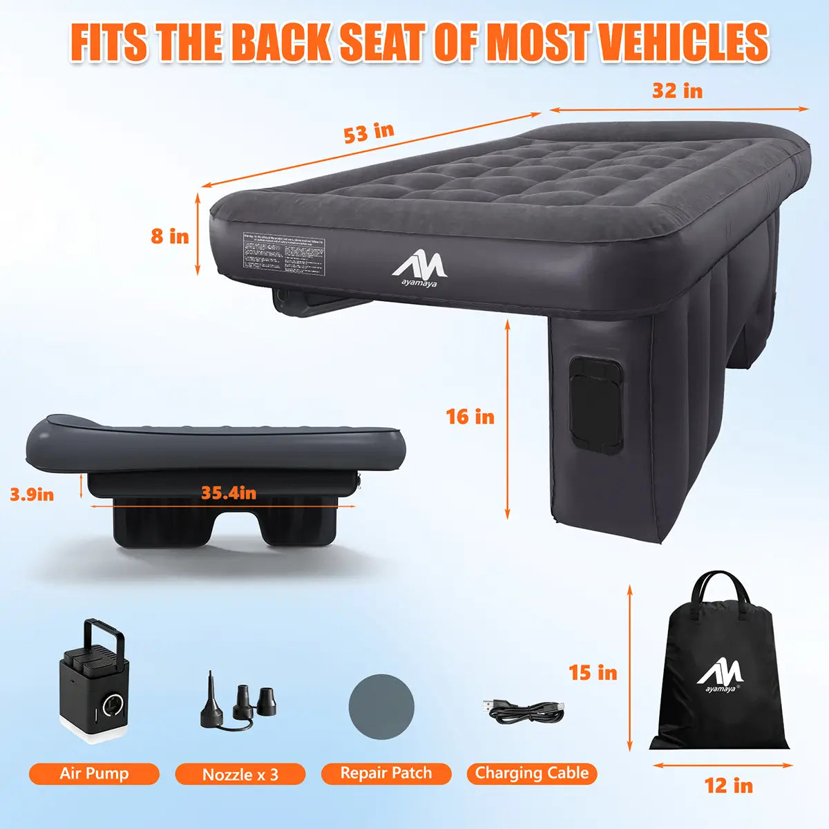 Ayamaya Car Air Mattress for Back Seat – Inflatable Car Bed with Rechargeable Pump for SUV & Sedan Road Trips
