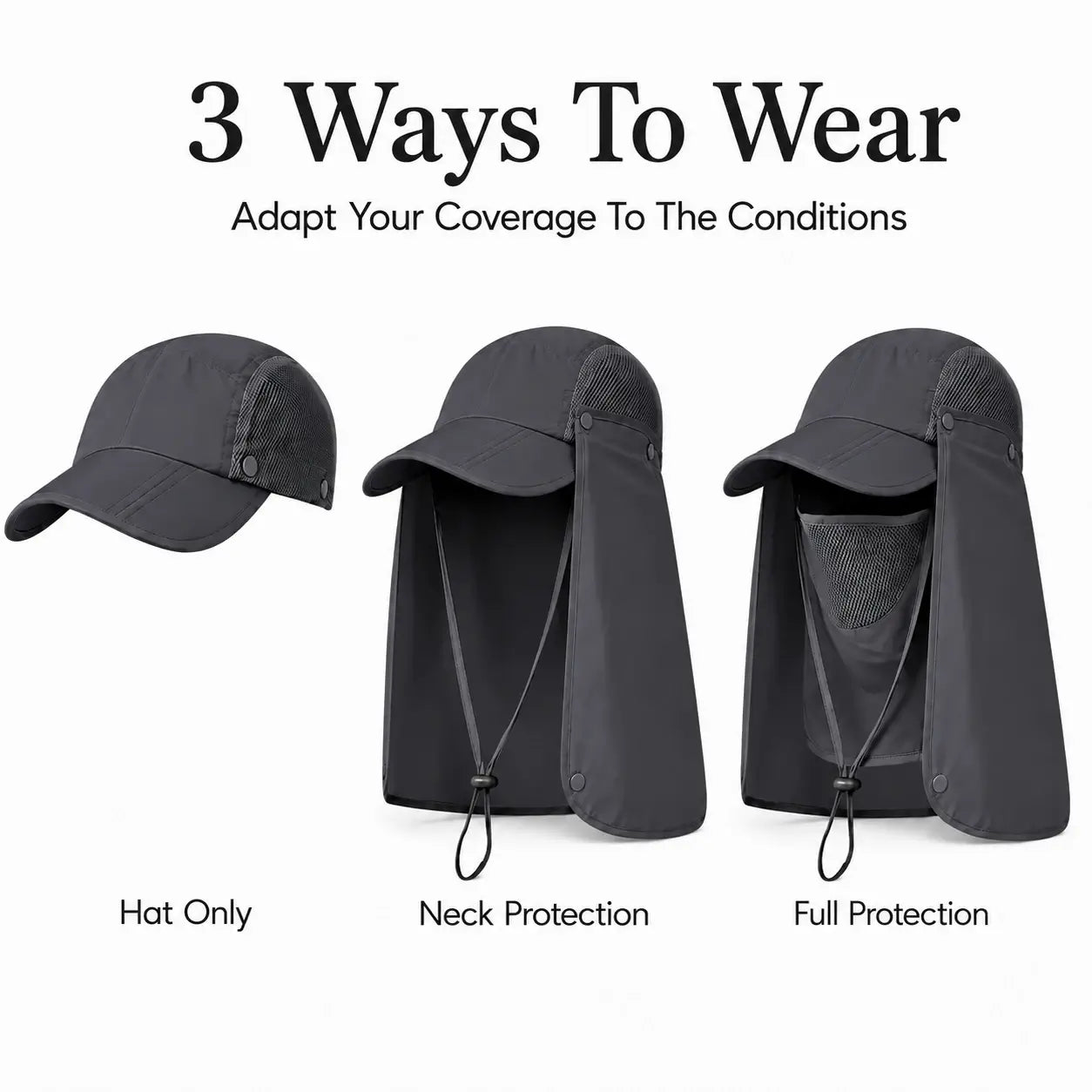 3-in-1 Foldable UPF 50+ Sun Hat with Face Shield & Neck Flap