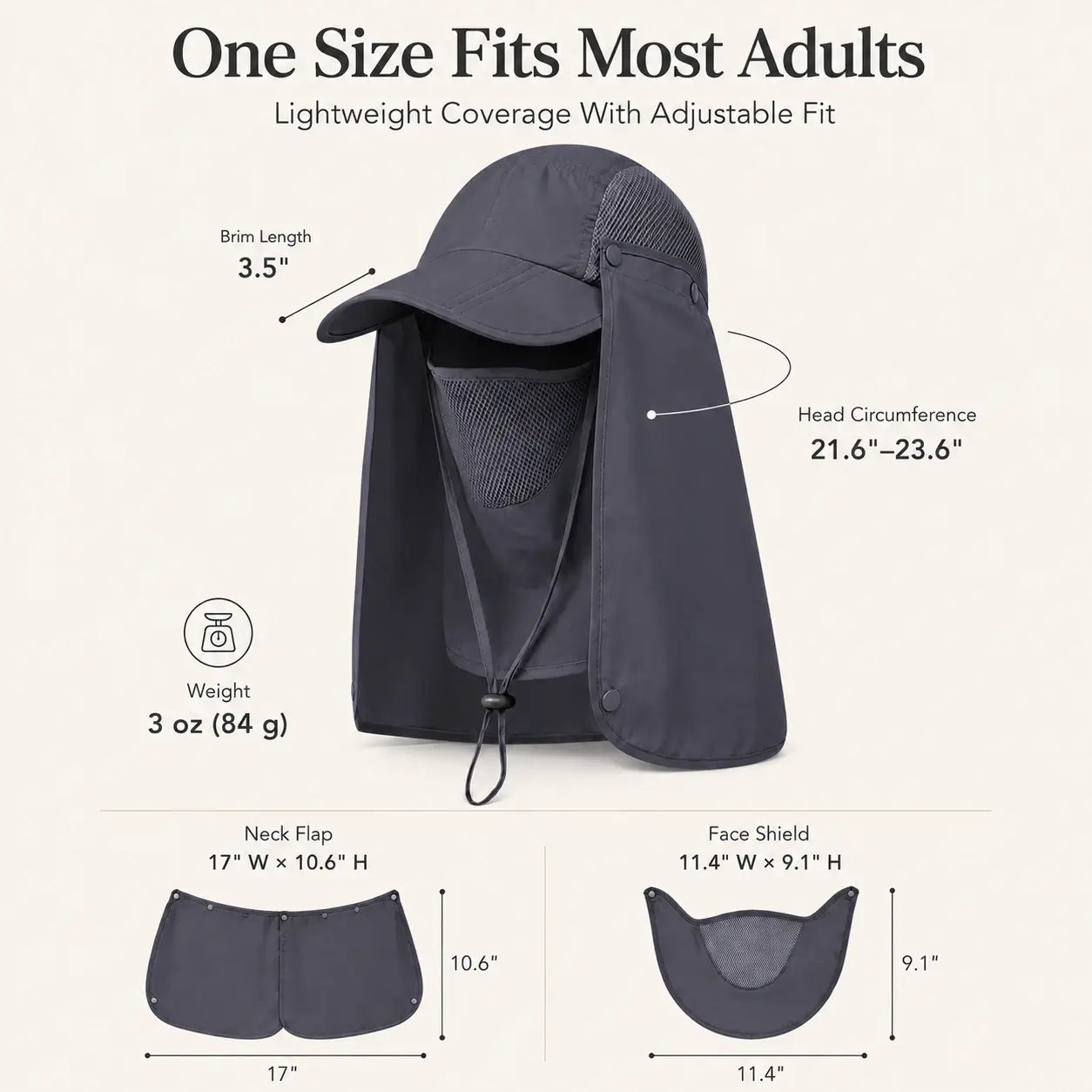 3-in-1 Foldable UPF 50+ Sun Hat with Face Shield & Neck Flap