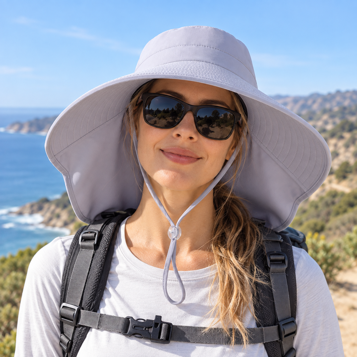 Women’s UPF 50+ Sun Hat with Neck Flap & Ponytail Hole – Wide Brim Foldable Outdoor Hat