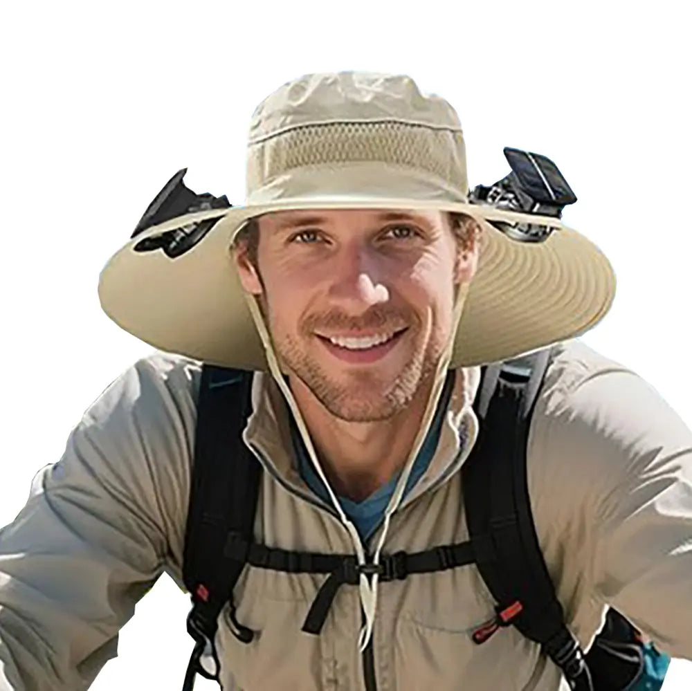 Ayamaya Solar Fan Hat – UPF 50+ Wide Brim Safari Hat with Dual Fans for Hiking, Camping & Outdoor Work