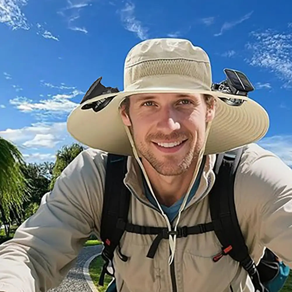 Ayamaya Solar Fan Hat – UPF 50+ Wide Brim Safari Hat with Dual Fans for Hiking, Camping & Outdoor Work