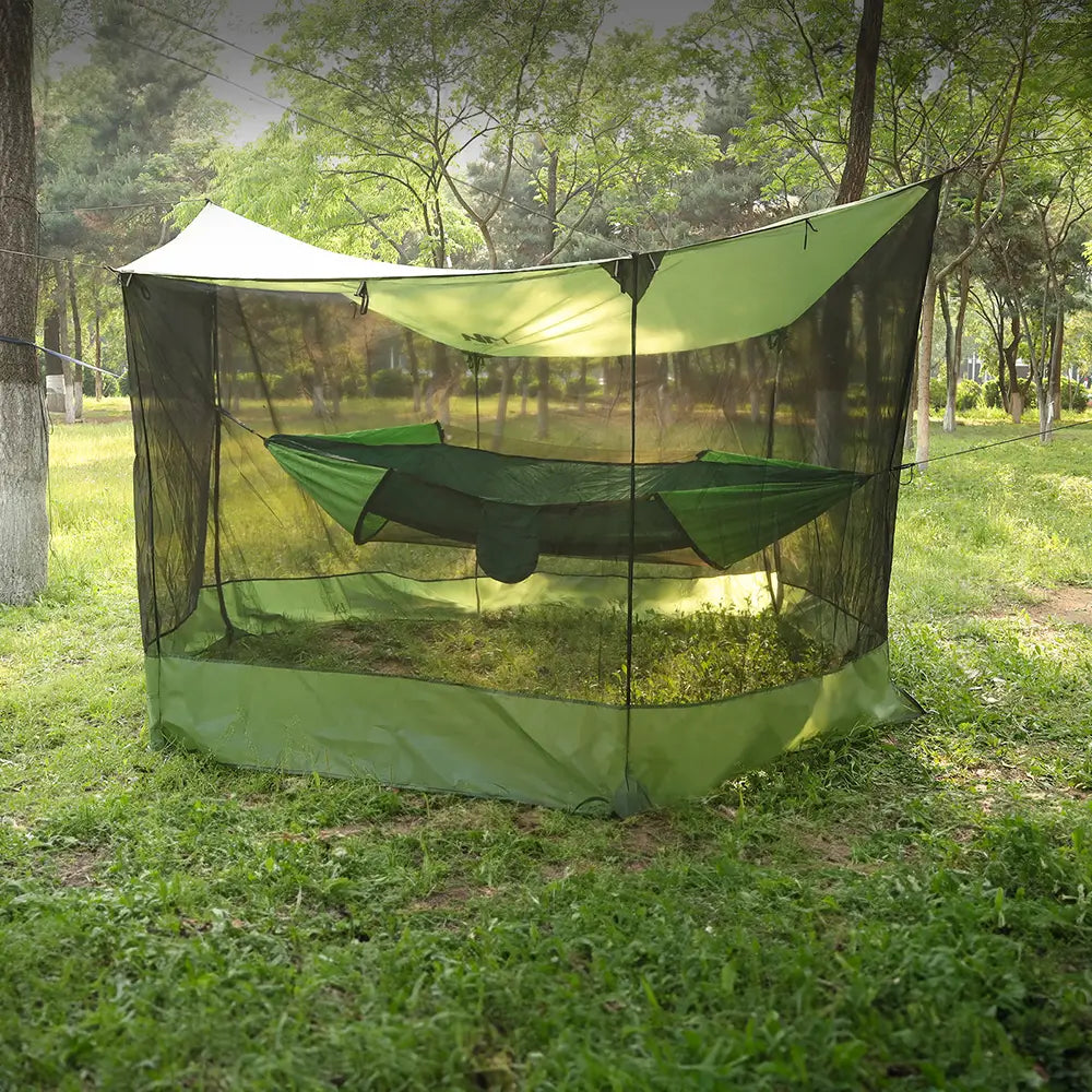 HavenMesh Hammock Shelter – Bug Screen and Rain Tarp for Tree Setup