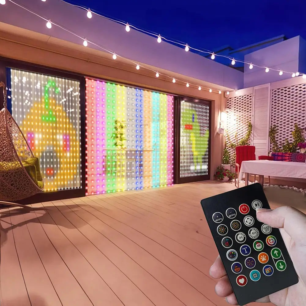 Smart Light Curtain — 400-LED App + Remote, Music Sync (6.6 ft × 6.6 ft), IP65