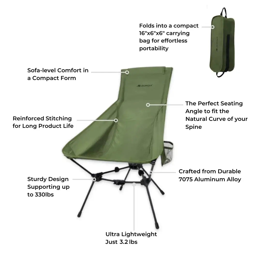Ayamaya Everest Lounger High Back Camping Chair – Lightweight Portable Folding Chair, 330 lb Capacity, 7075 Aluminum Frame