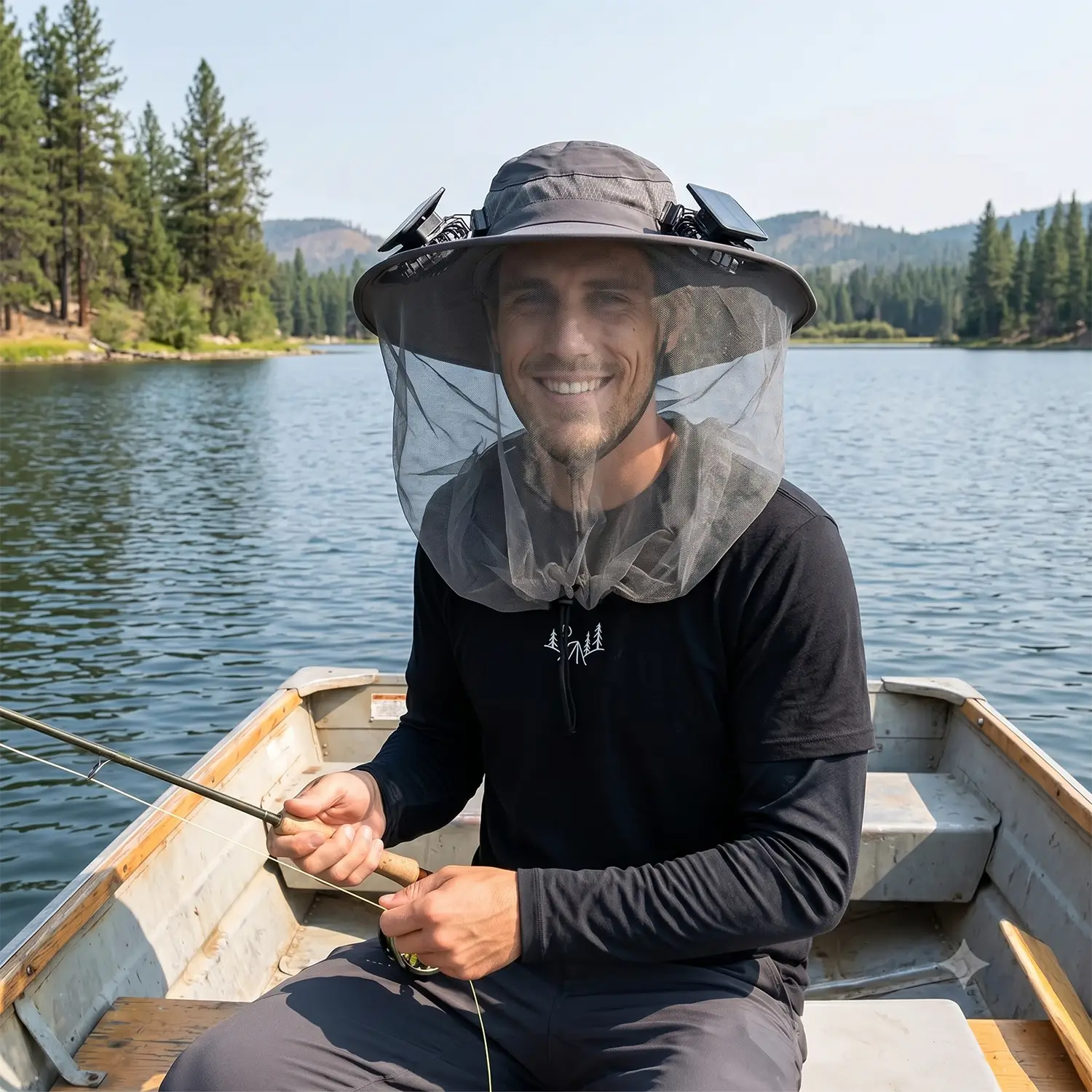 Solar Fan Hat with Mosquito Net & UPF 50+ Sun Protection