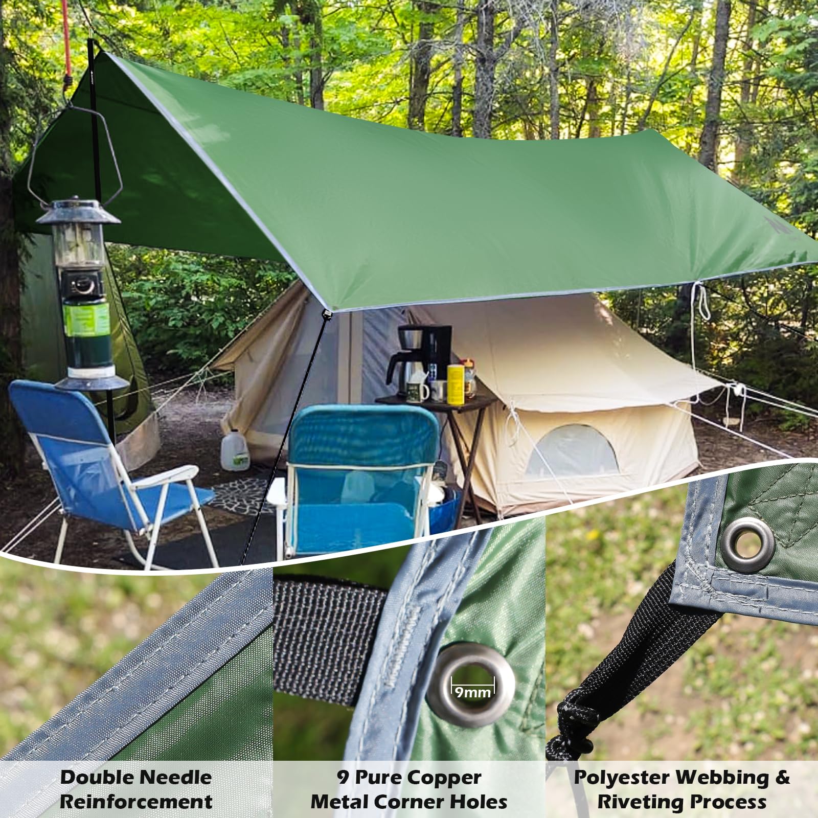 Heavy Duty 10x15 FT Waterproof Camping Tarp with Poles, Extra Large Sun Shelter & Rain Fly for Beach Picnic Outdoor