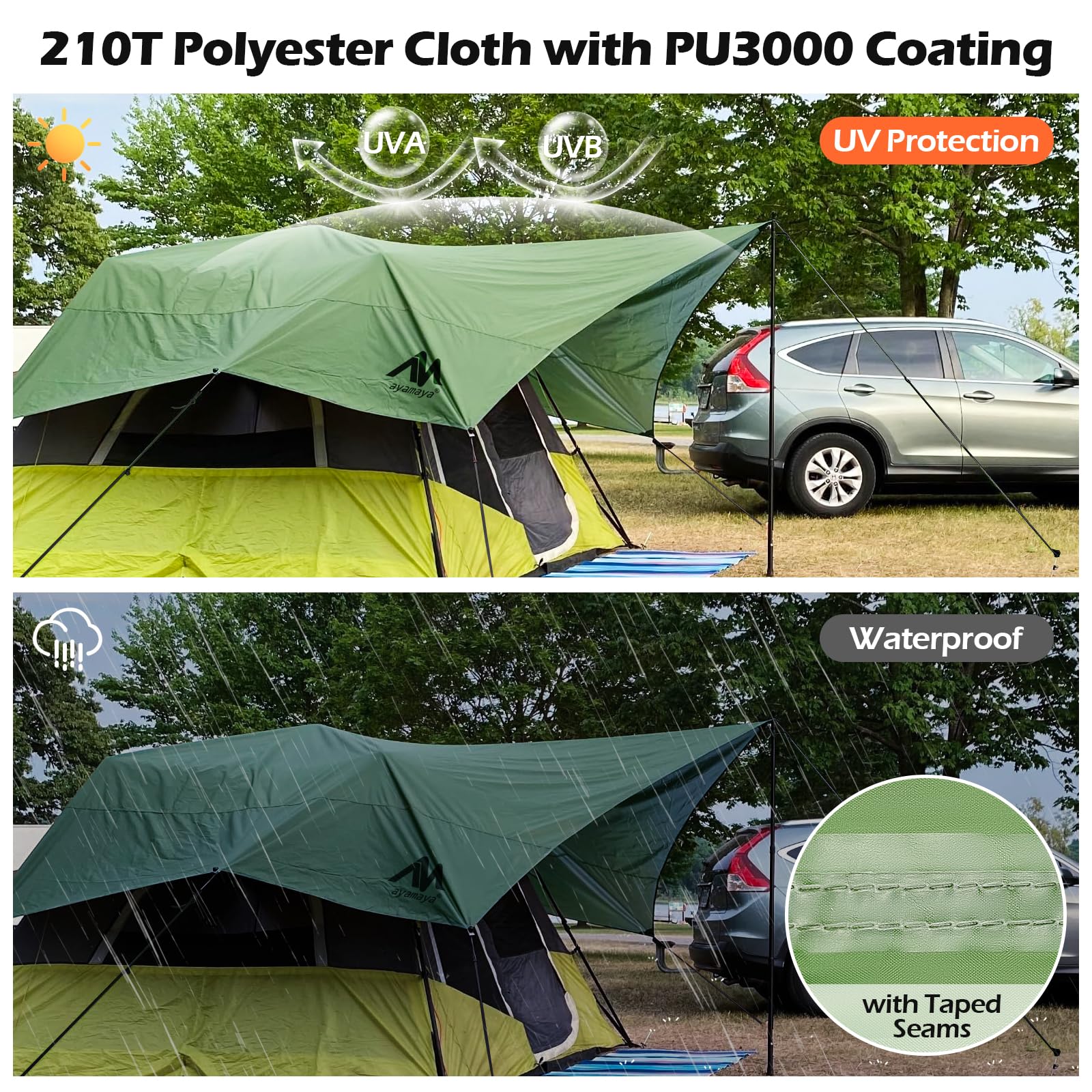 Heavy Duty 10x15 FT Waterproof Camping Tarp with Poles, Extra Large Sun Shelter & Rain Fly for Beach Picnic Outdoor