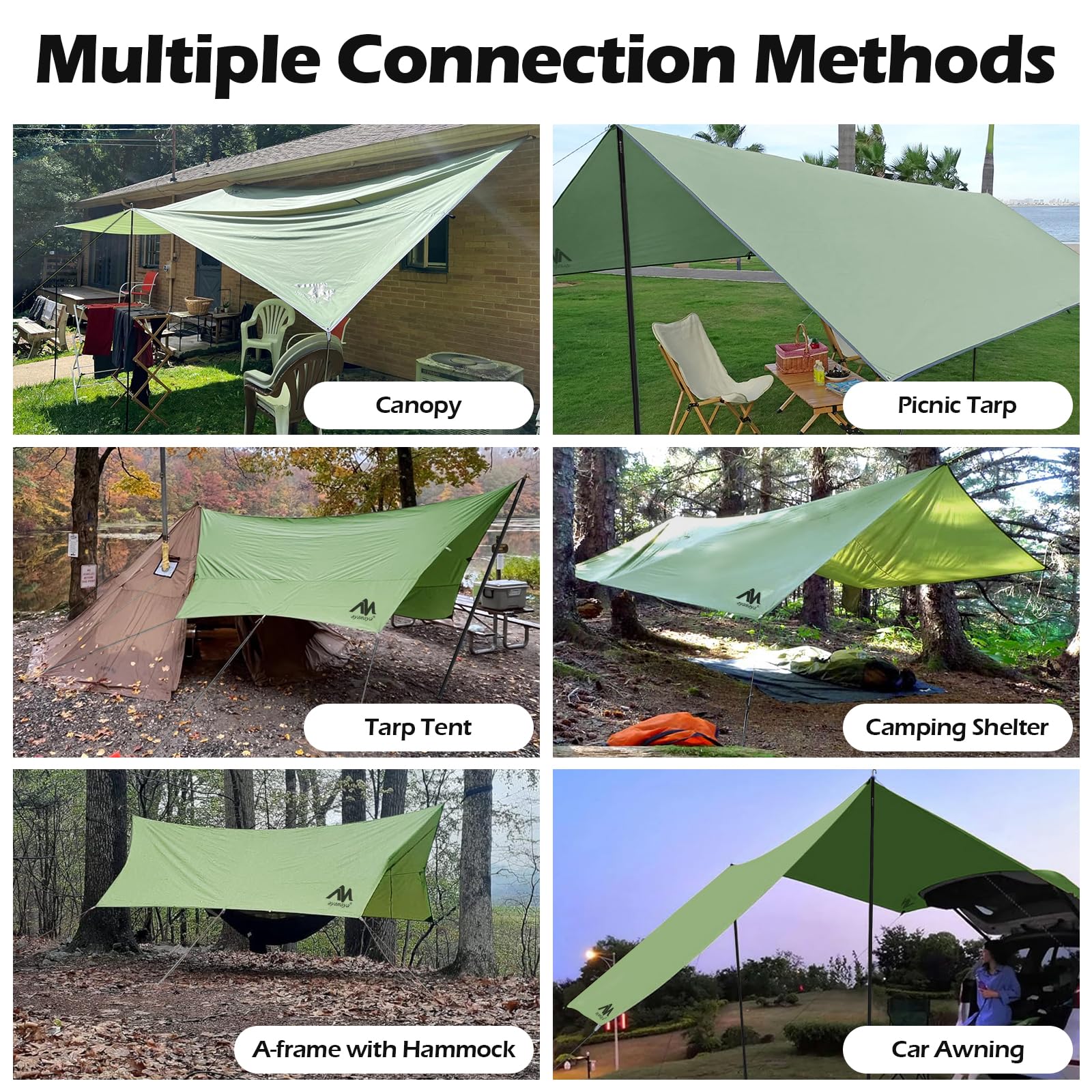 Heavy Duty 10x15 FT Waterproof Camping Tarp with Poles, Extra Large Sun Shelter & Rain Fly for Beach Picnic Outdoor