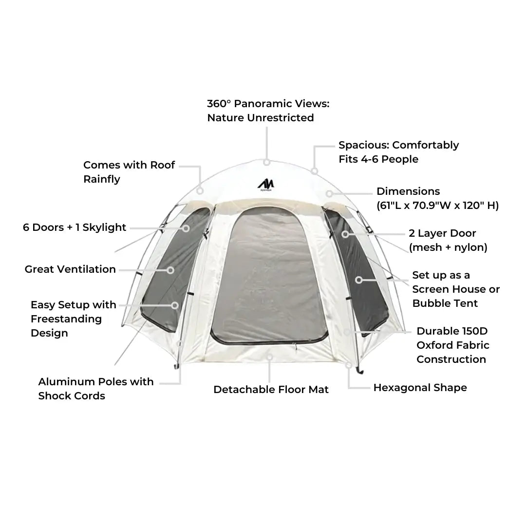 Nucleus Dome Tent 4-6P with 6 Clear Windows + Clear Dome