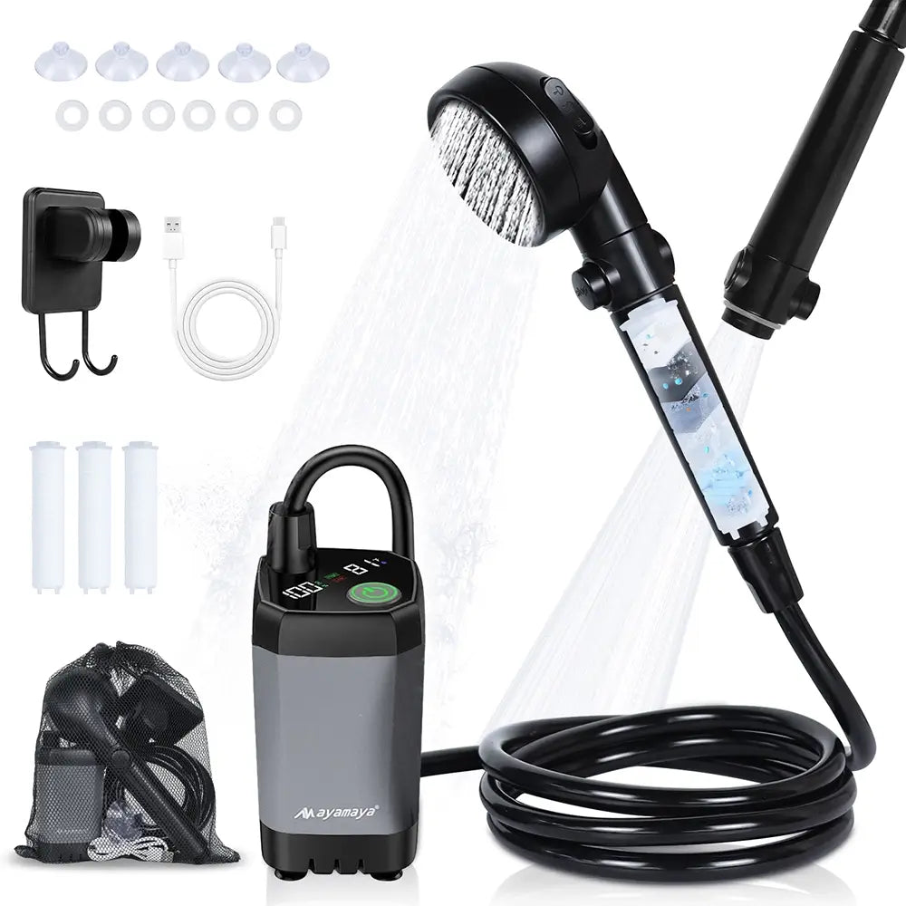 Ayamaya Portable Outdoor Shower | 6000mAh Battery, 4 Spray Modes, LED