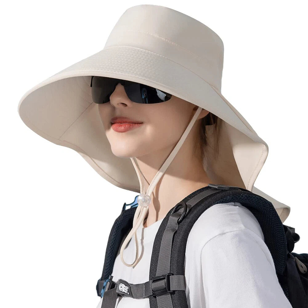 Women’s UPF 50+ Sun Hat with Neck Flap & Ponytail Hole – Wide Brim Foldable Outdoor Hat