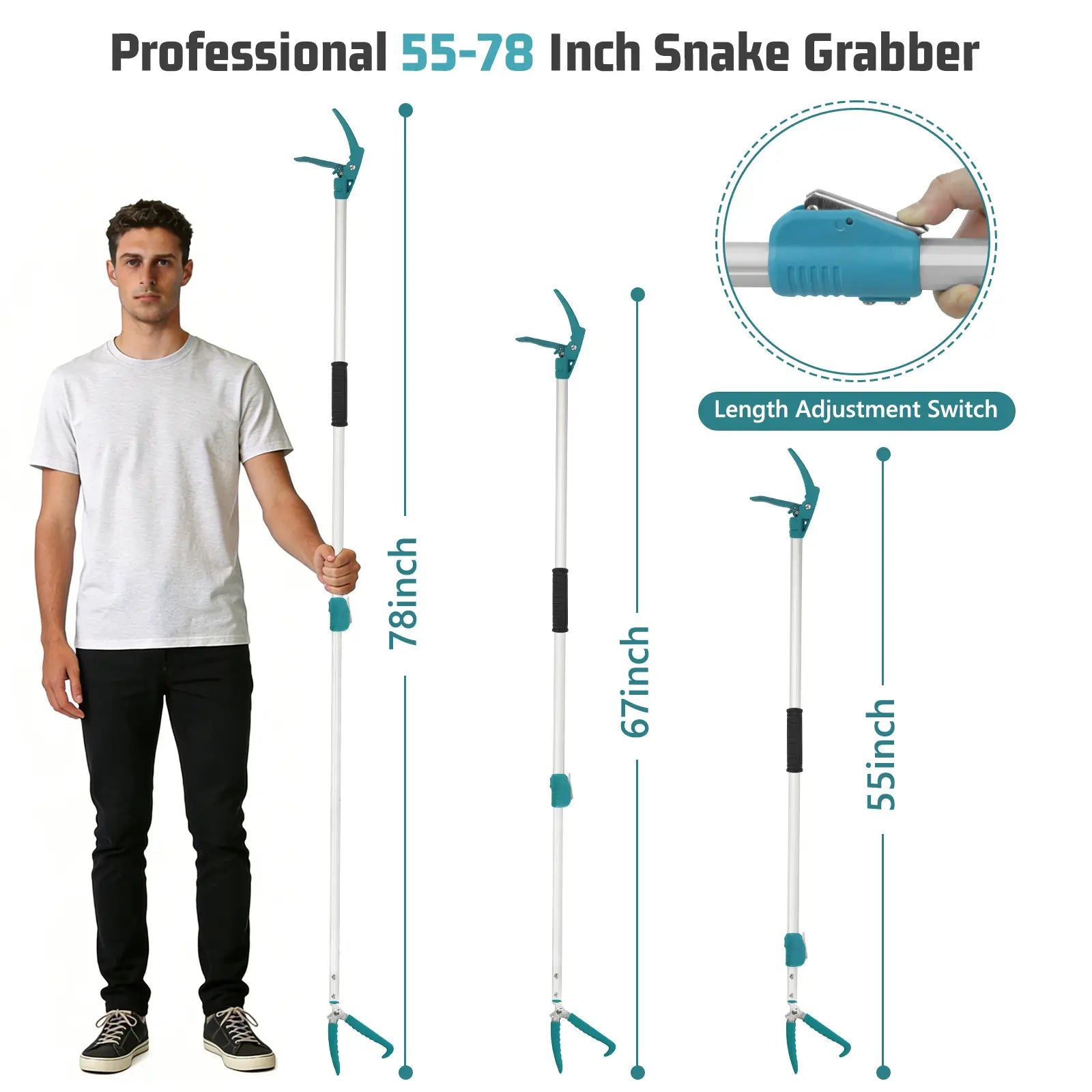 Ayamaya 78" Extendable Snake Tongs – Extra Long Reptile Grabber with Wide Jaw & Lock