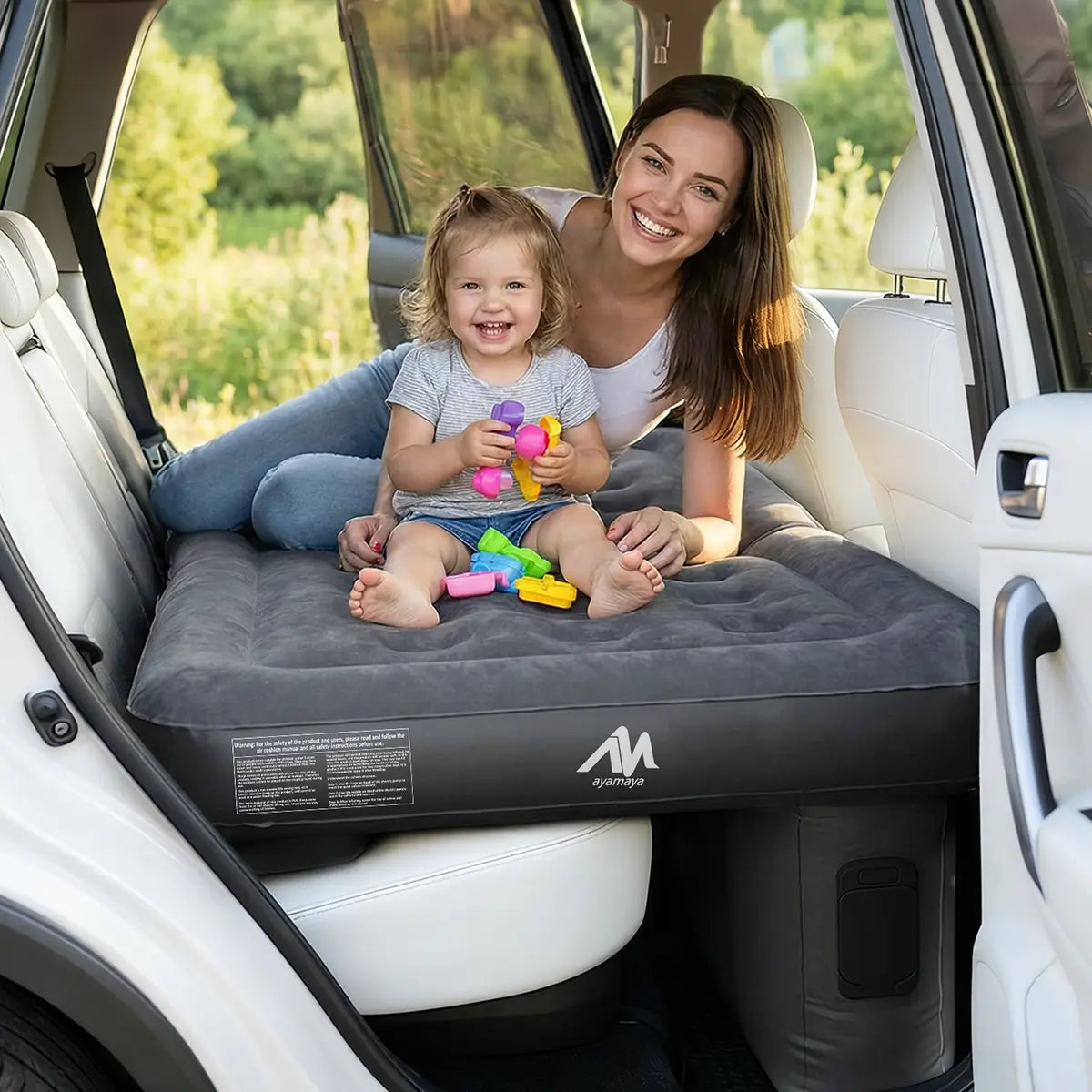 Ayamaya Car Air Mattress for Back Seat – Inflatable Car Bed with Rechargeable Pump for SUV & Sedan Road Trips