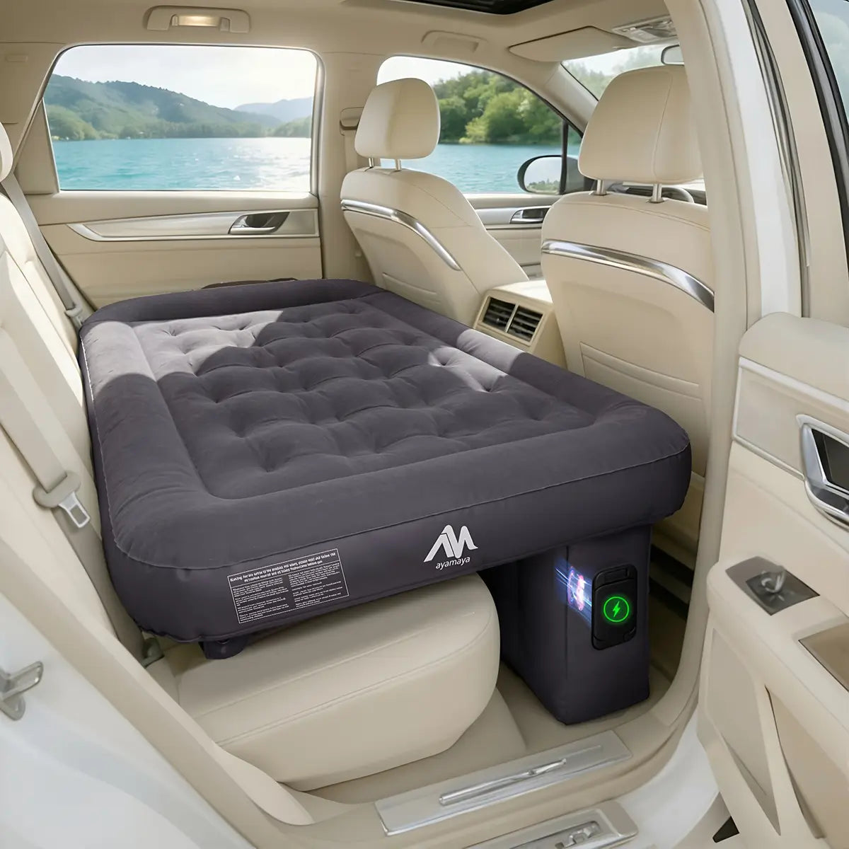 Ayamaya Car Air Mattress for Back Seat – Inflatable Car Bed with Rechargeable Pump for SUV & Sedan Road Trips