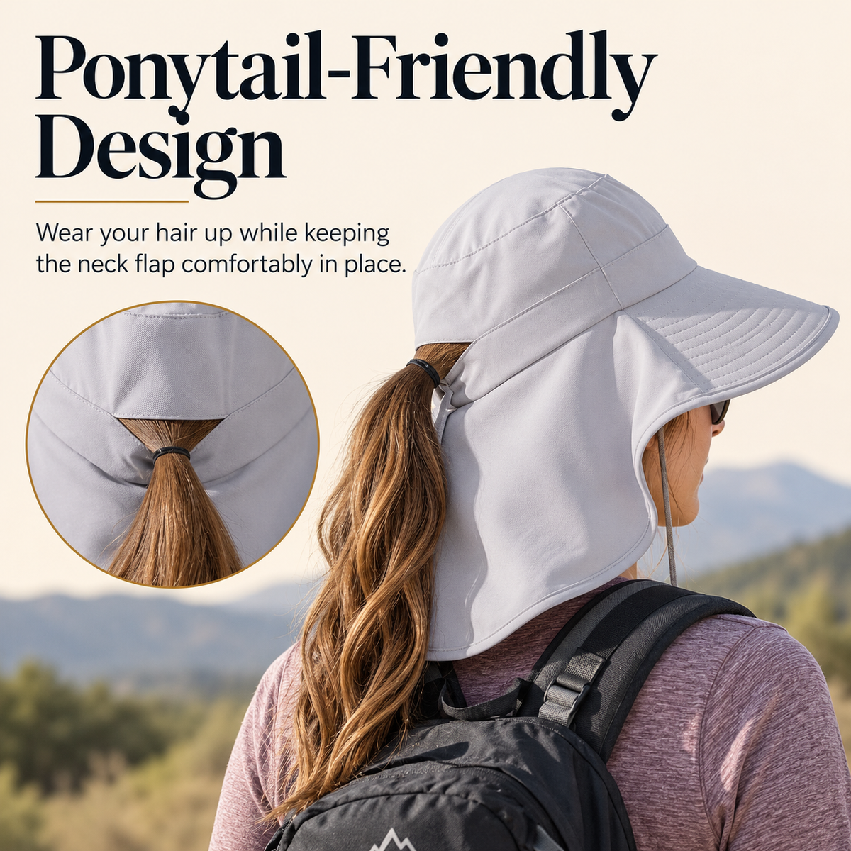 Women’s UPF 50+ Sun Hat with Neck Flap & Ponytail Hole – Wide Brim Foldable Outdoor Hat