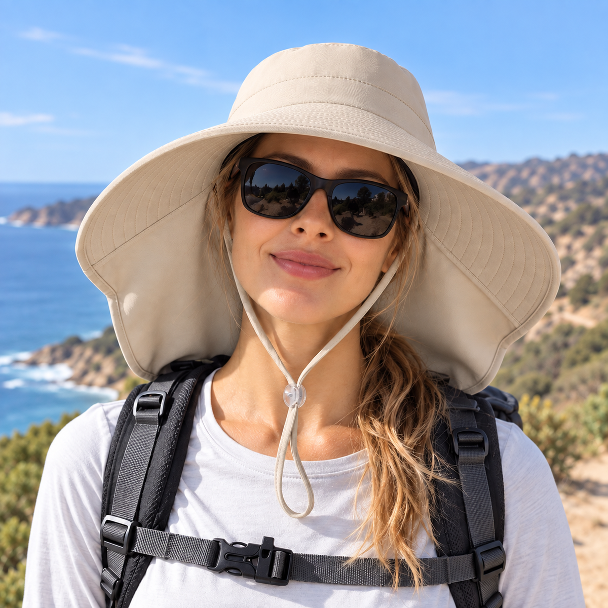 Women’s UPF 50+ Sun Hat with Neck Flap & Ponytail Hole – Wide Brim Foldable Outdoor Hat