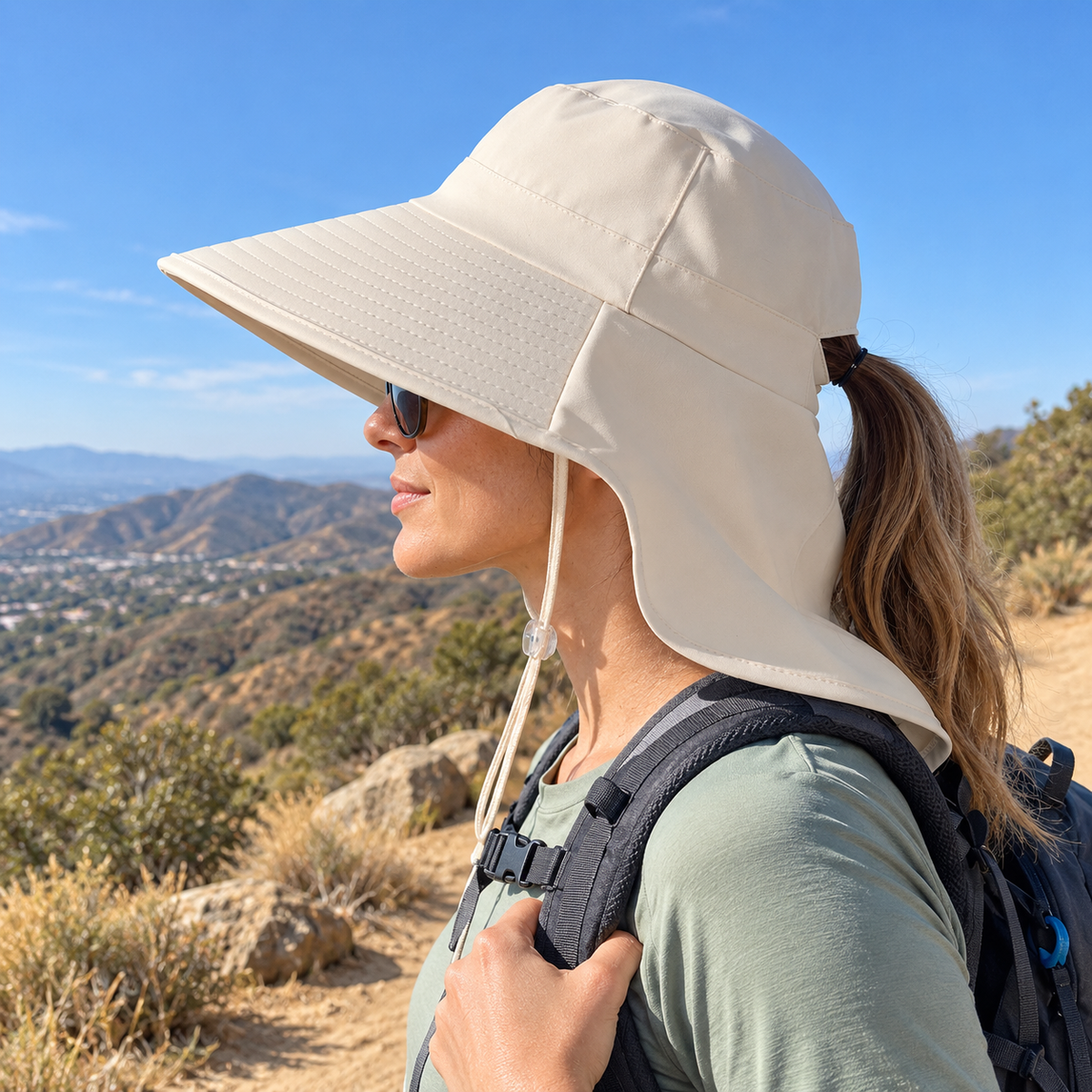 Women’s UPF 50+ Sun Hat with Neck Flap & Ponytail Hole – Wide Brim Foldable Outdoor Hat