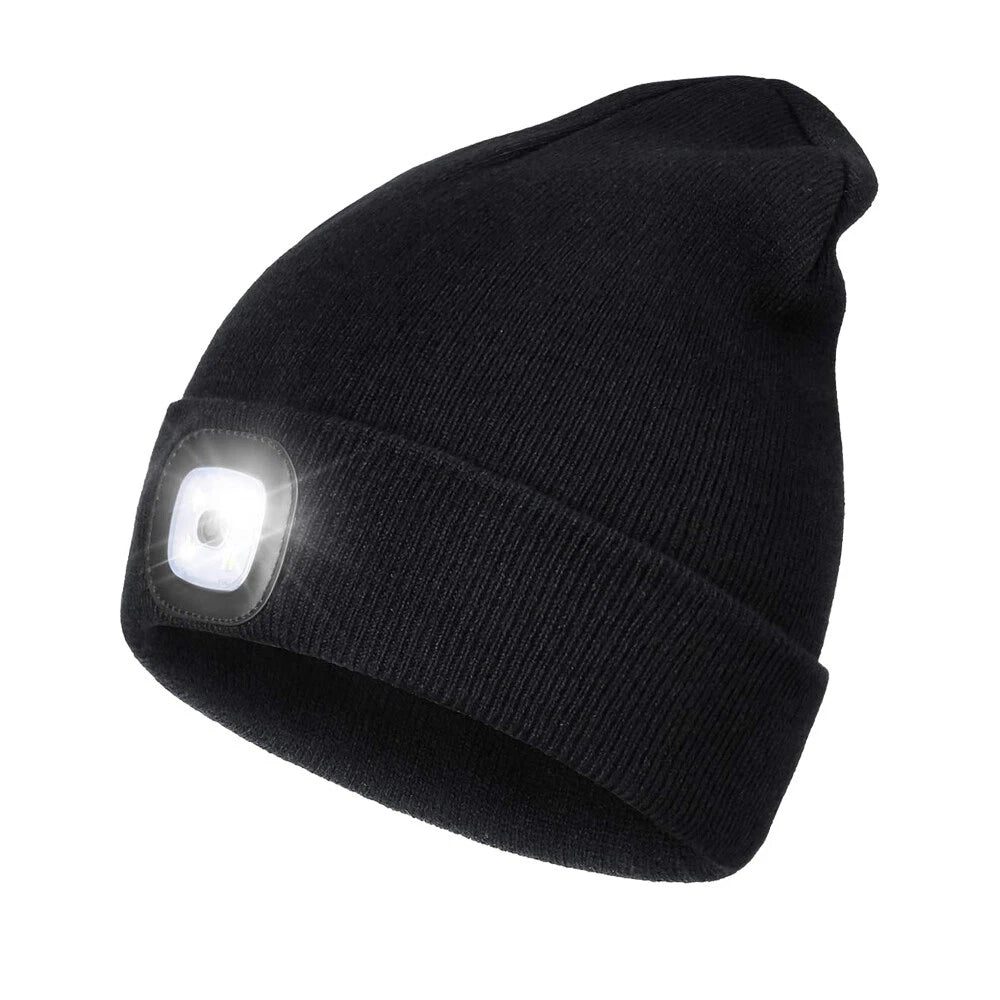 Ayamaya Rechargeable LED Beanie with Headlamp – Unisex Winter Knit Hat