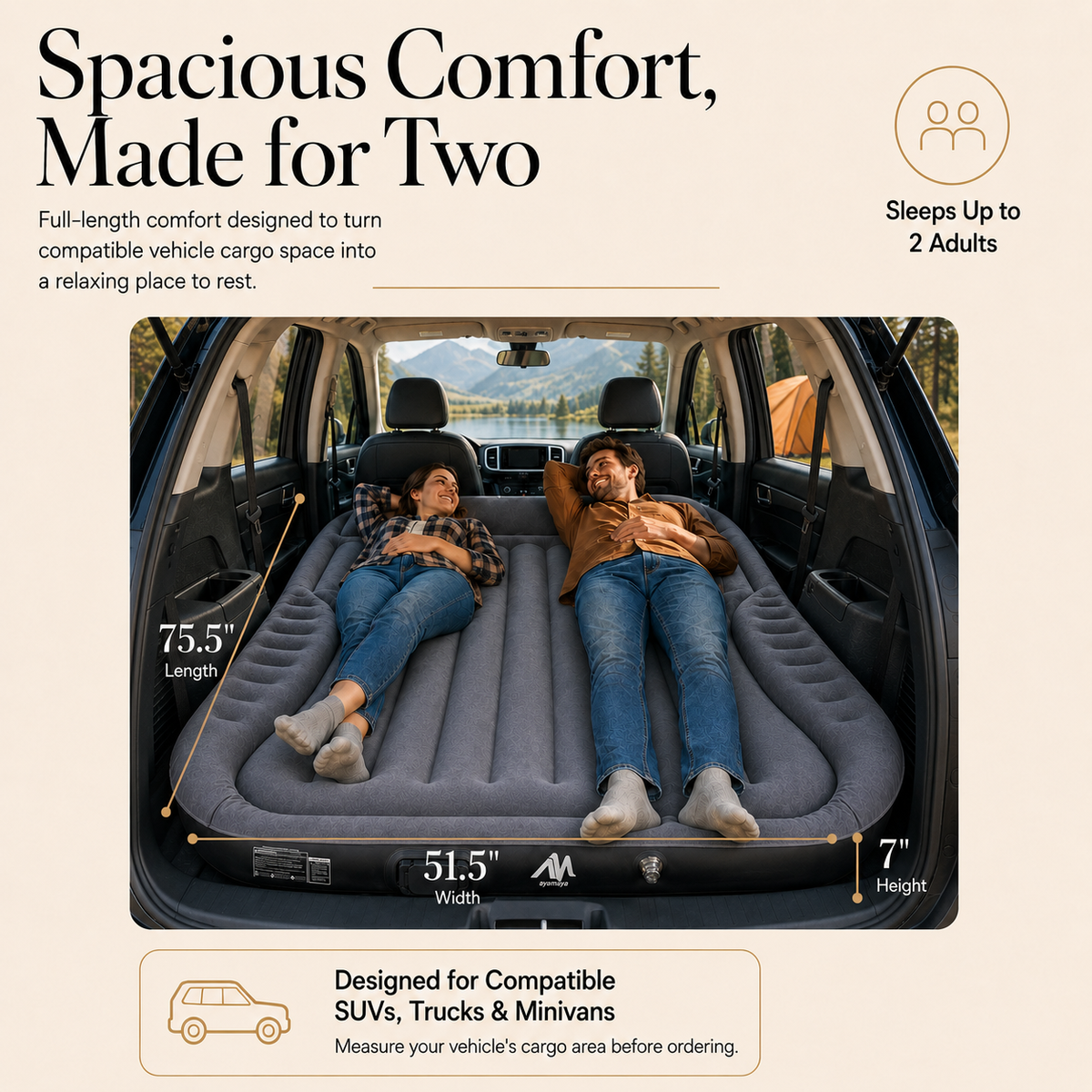 SUV Air Mattress with Rechargeable Pump – Full-Size Inflatable Car Bed for Camping