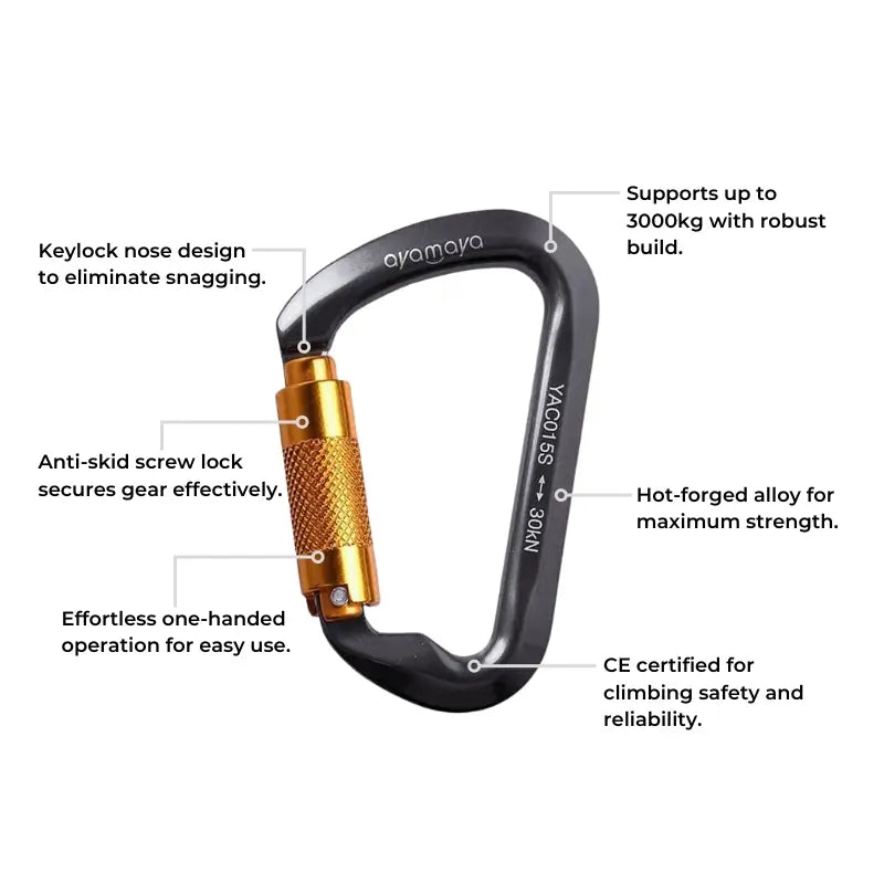 Ayamaya Auto-Lock 30kN Climbing Carabiner (3 Pack)