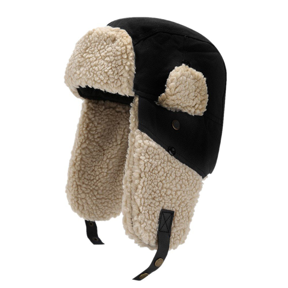 Winter Trapper Hat with Ear Flaps, Corduroy or Cotton, Sherpa Lining, Unisex Heavyoff Unisex Corduroy Faux Fur Trapper Hat Ushanka Black  main image 2
