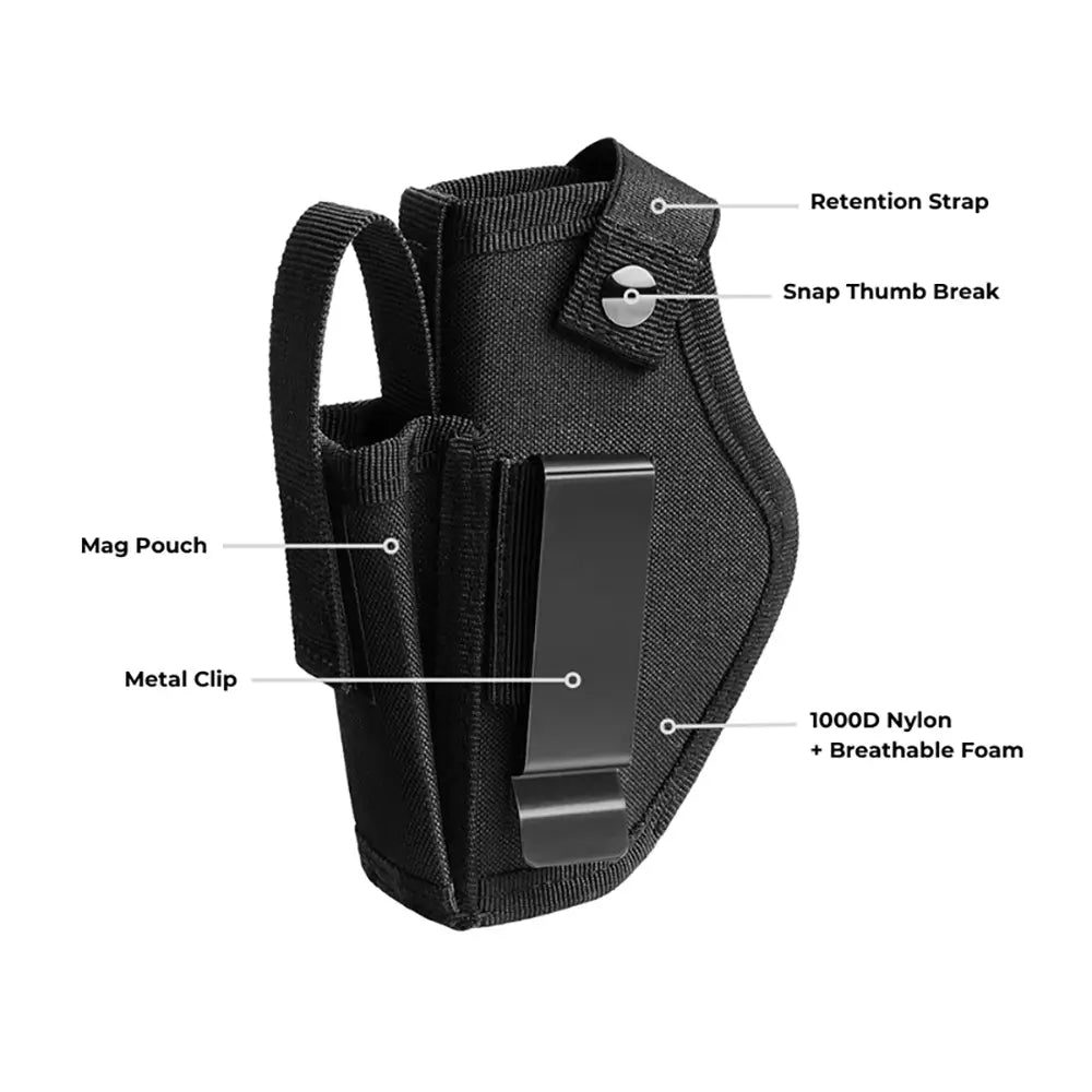 Universal Gun Holster for Concealed Carry – Pistol Holster with Mag Pouch, Ambidextrous Design, Fits Glock, Sig Sauer, S&W, 1911, and More – IWB/OWB Waistband Holster for Men and Women