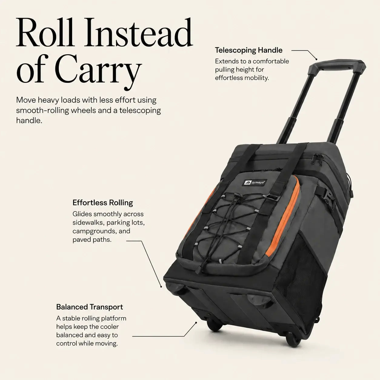 Ayamaya Rolling Cooler Backpack with Wheels | 50 Can Insulated Soft Cooler with Telescoping Handle for Beach, Camping & Travel