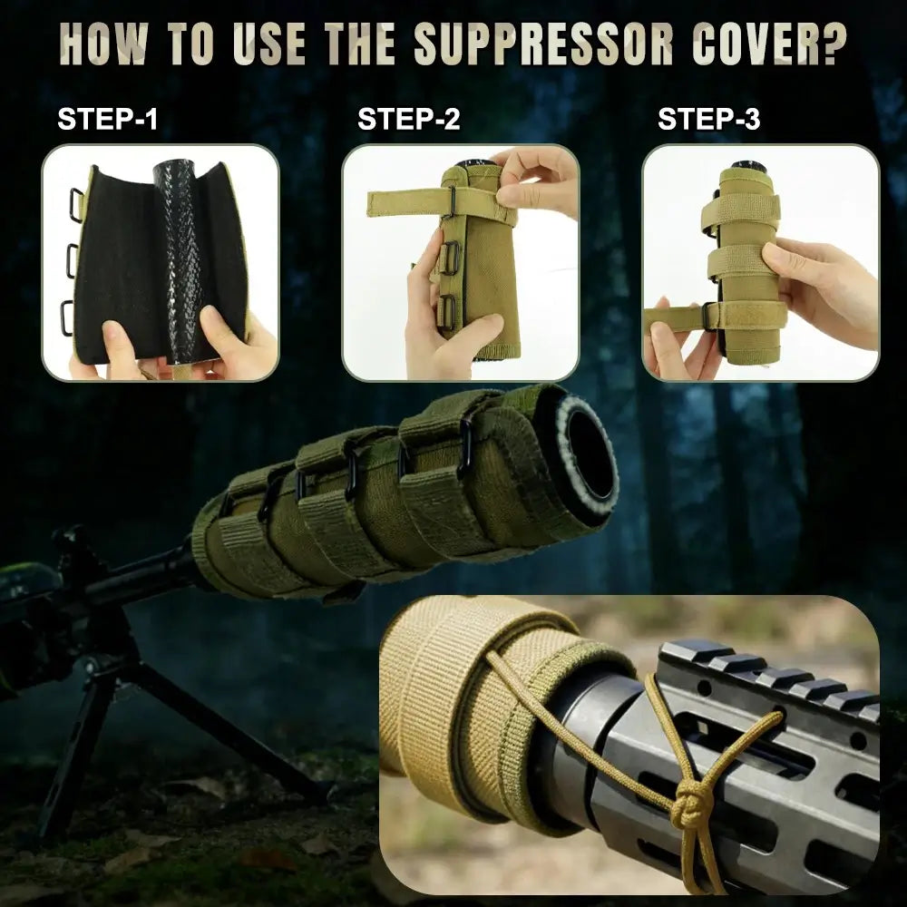 Suppressor Cover Heat Resistant 1800°F, Tactical Silencer Cover Wrap with Aramid Cord & Velcro Straps (6" & 7")