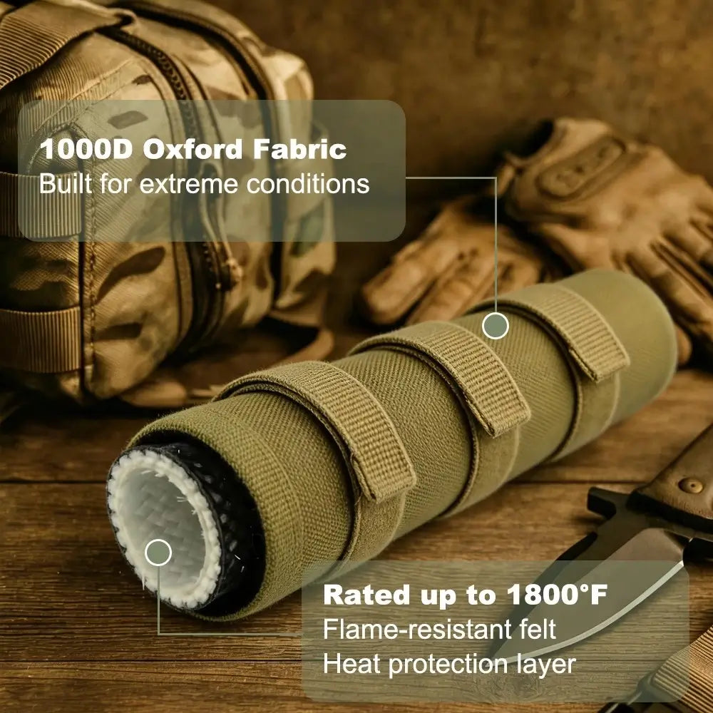 Suppressor Cover Heat Resistant 1800°F, Tactical Silencer Cover Wrap with Aramid Cord & Velcro Straps (6" & 7")