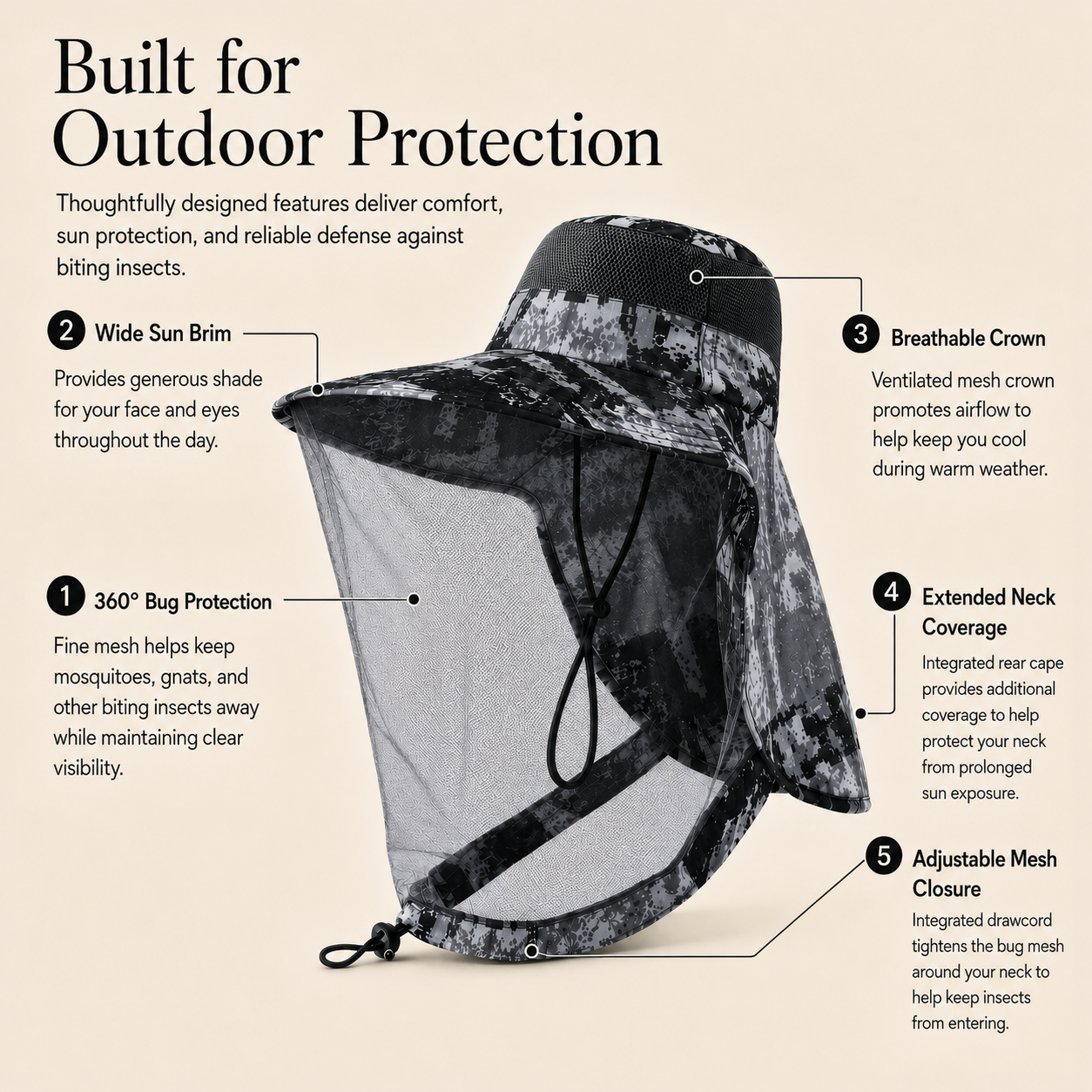 Ayamaya UPF 50+ Mosquito Net Sun Hat | Neck Flap Protection