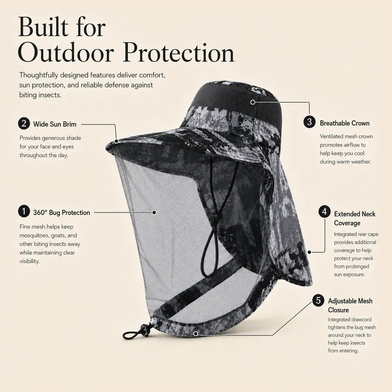 Ayamaya UPF 50+ Mosquito Net Sun Hat | Neck Flap Protection