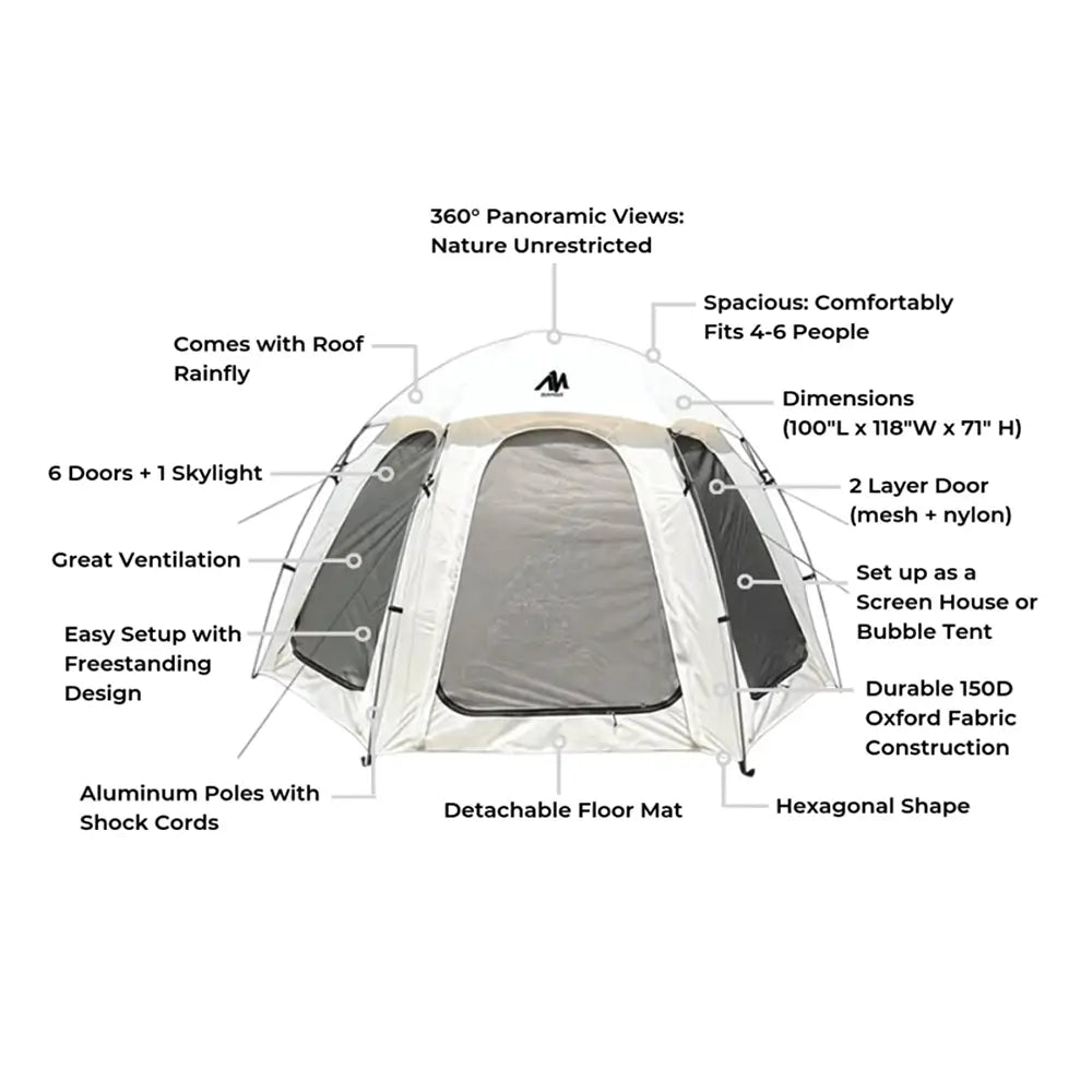 Nucleus Hexagon Dome Tent 4-6P with 6 Clear Windows + Clear Dome