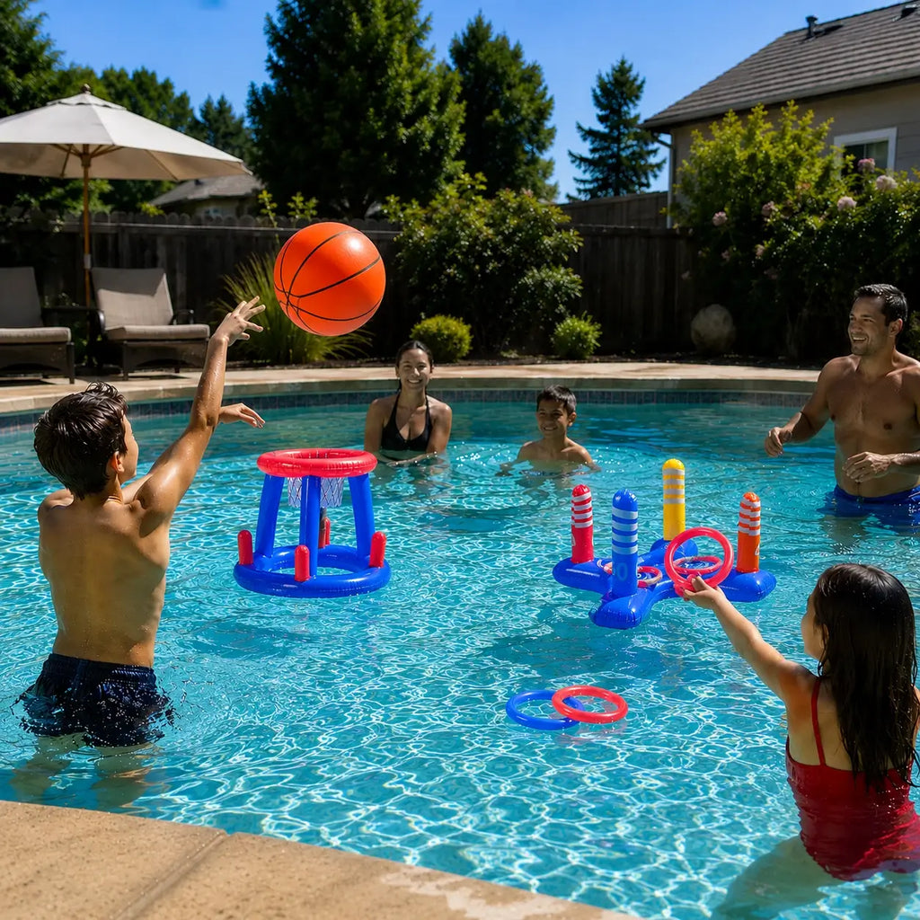 Pool Basketball Game & Ring Toss Set Floating Pool Games