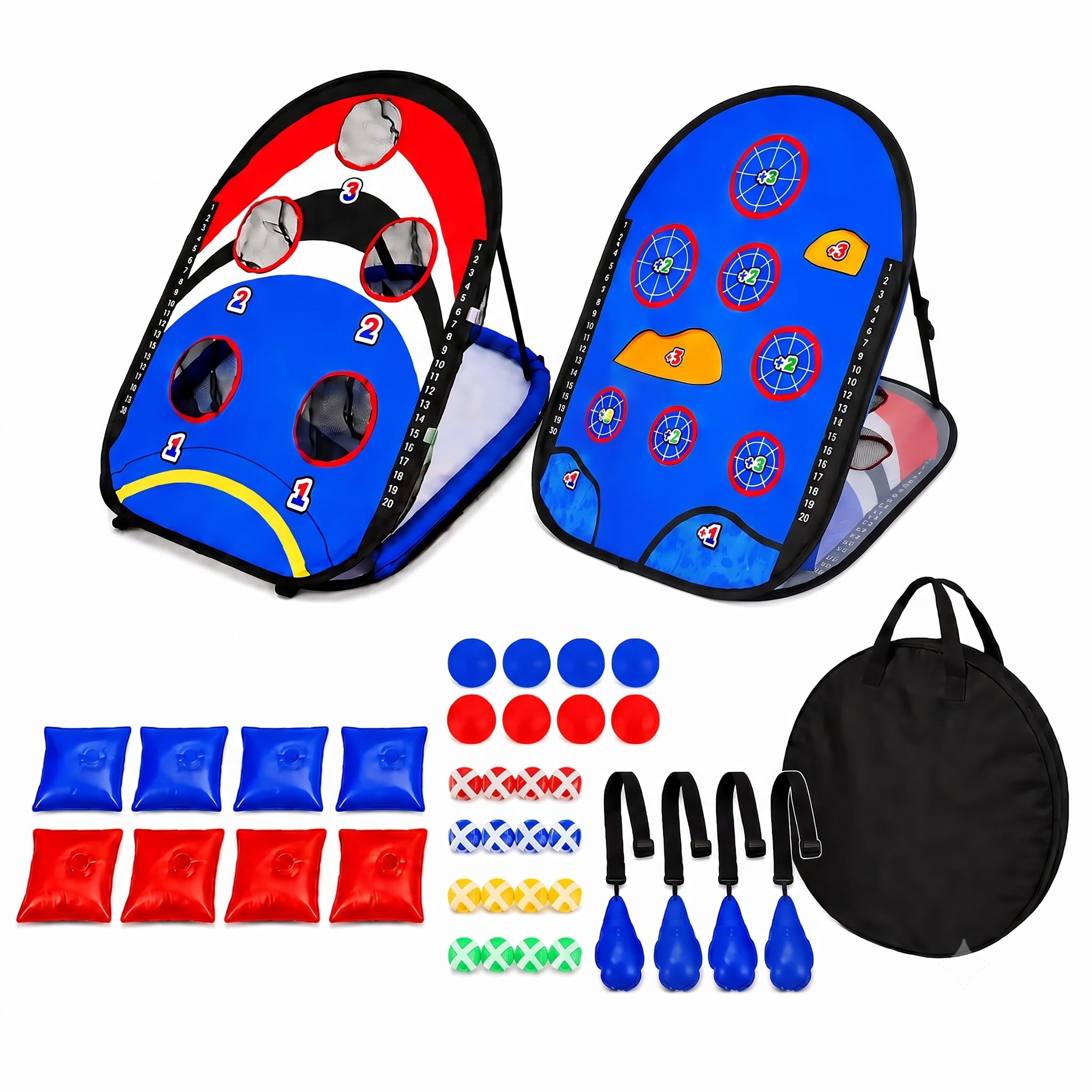 Floating Pool Cornhole Game Set – 2-in-1 Pool & Backyard Game with Water Bean Bags, Skip Stones & Sticky Golf